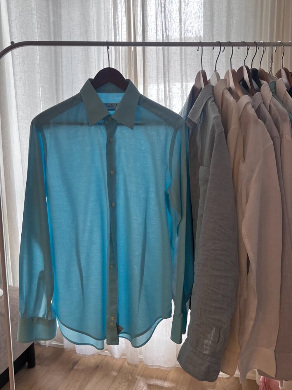 MEN'S LUXURY DRESS SHIRT, AQUA BLUE, MADE IN ITALY, SZ 39cm/15.5" NECK, USM - Picture 8 of 15
